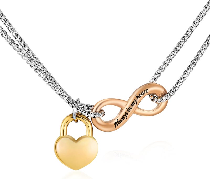 XIUDA Infinity Urn Necklace for Human Ashes Always in My Heart Cremation Necklace Stainless Steel Memorial Ash Jewelry for Women - Image 1